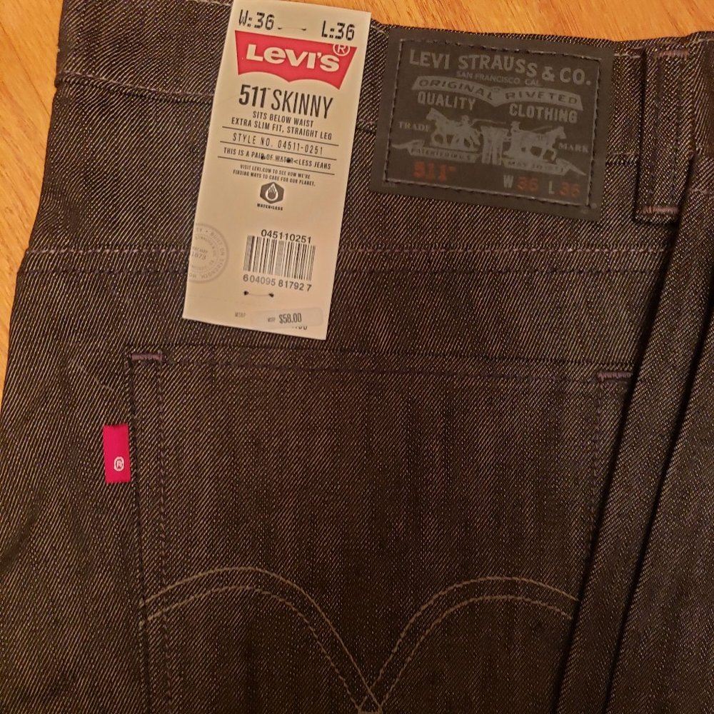 Mens Levi 511 Jeans 38 X 36" Very Tall Black Jeans